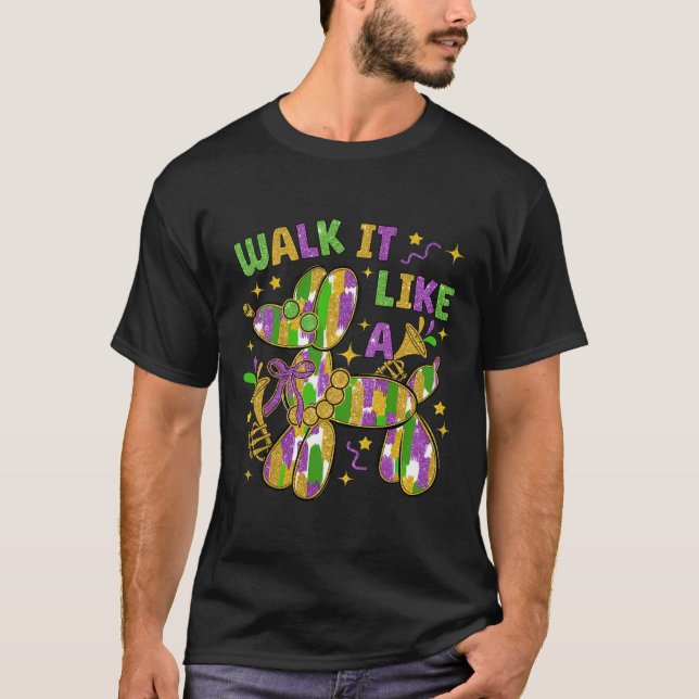Camiseta Engraçado Andar Como Um Cachorro Mardi Gras Groovy (Frente)