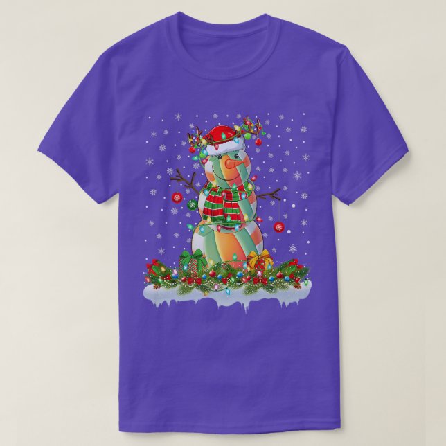 Camiseta Engraçado Andebol Snowman Xmas Luzes Cristo Andebo (Frente do Design)