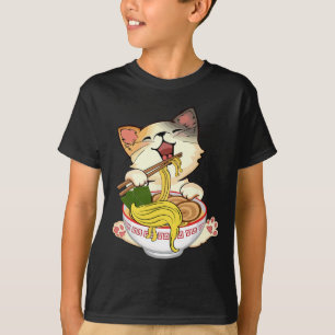 Camiseta Engraçado Anime Kamala Gato Comendo Ramen Torra No