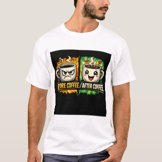 Camiseta Engraçado Antes do Café Depois do Café Cartoon Caf