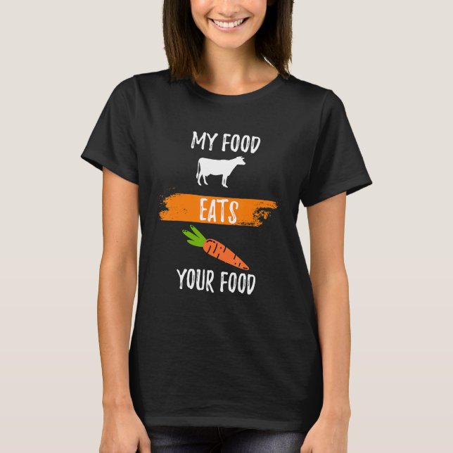 Camiseta Engraçado Anti-Vegan Vegetarian Design Minha Comid (Frente)
