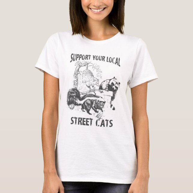 Camiseta Engraçado Apoiar Seus Gatos De Rua Local (Frente)