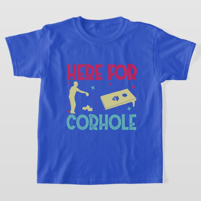Camiseta engraçado aqui, cornhole word art (Postura )