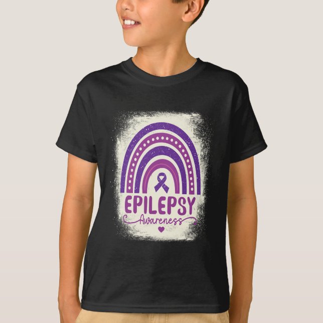 Camiseta Engraçado Arco-Íris Roxo Roxo Fita Epilepsia Awar (Frente)