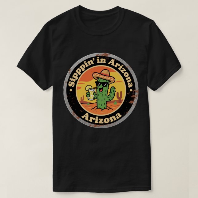 Camiseta Engraçado Arizona de Vintage Cactus (Frente do Design)