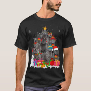 Camiseta Engraçado Árvore Azul de Natal Russa Pet Cat Lover