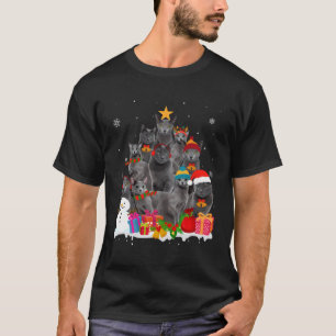 Camiseta Engraçado Árvore Azul de Natal Russa Pet Cat Lover