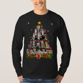 Camiseta Engraçado Árvore de Natal de Gato Presente de Nata