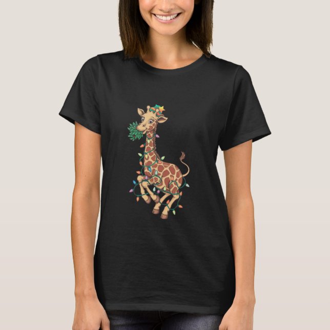 Camiseta Engraçado Árvore de Natal Girafa Sobrevivente Dand (Frente)