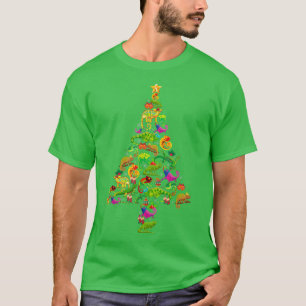 Camiseta Engraçado Árvore de Natal Lizard Xmas Mulheres Hom