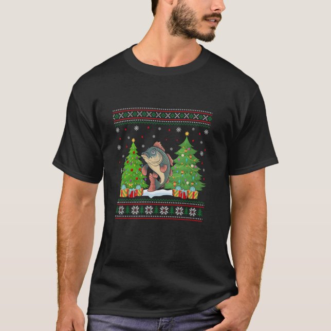 Camiseta Engraçado Árvore de Natal Luz Tilapia Peixe Xmas F (Frente)