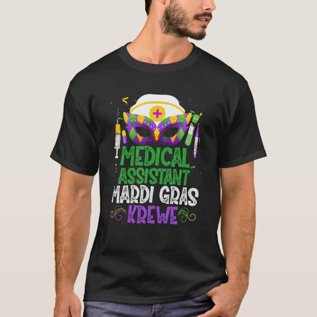 Camiseta Engraçado Assistente Médico Krewe Máscara Mardi Gr (Frente)