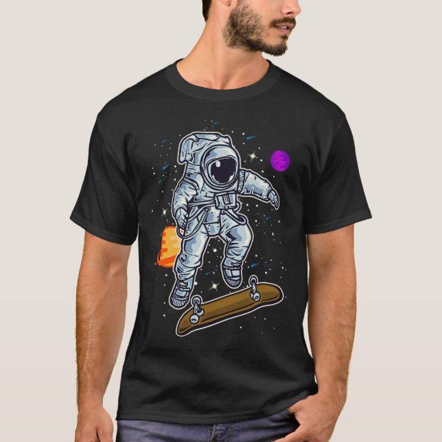 Camiseta Engraçado Astronauta Design Skating No Espaço Lega (Frente)