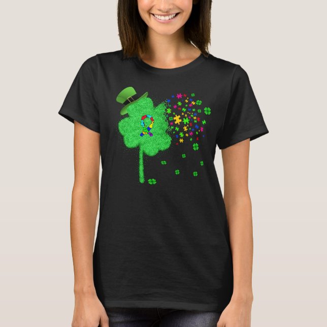 Camiseta Engraçado Autismo Dia de São Patrício Clover Lepre (Frente)