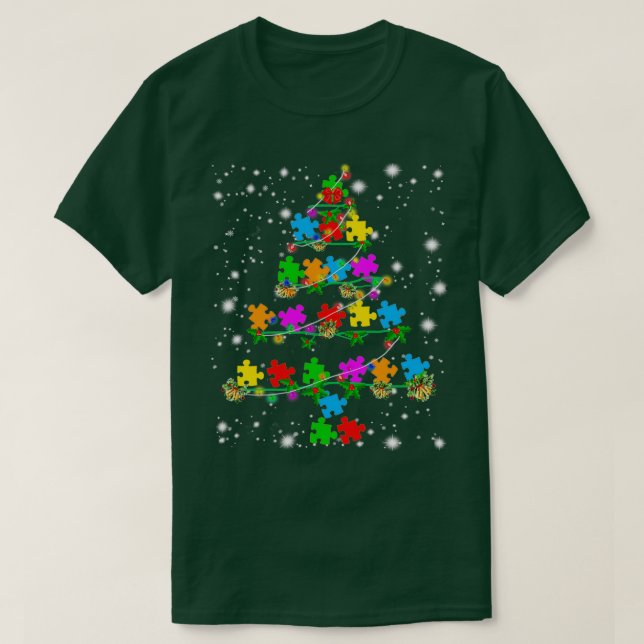 Camiseta Engraçado Autismo Encantamento de Árvore de Natal  (Frente do Design)