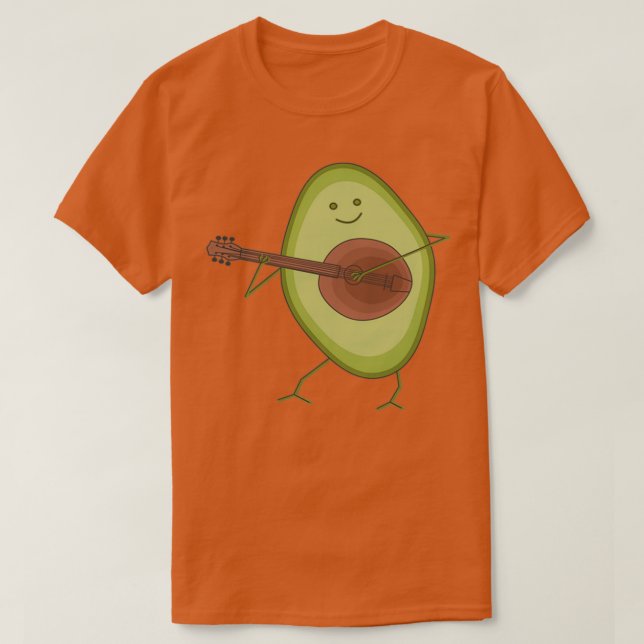 Camiseta Engraçado Avocado Joga Violão Vegetal (Frente do Design)