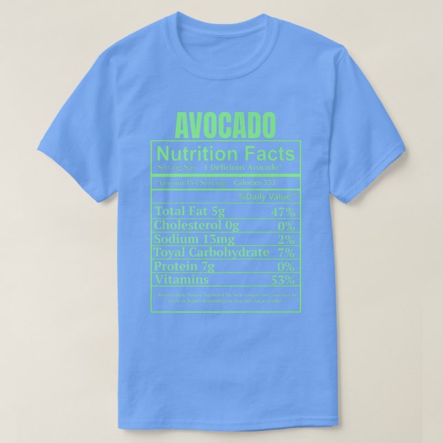 Camiseta Engraçado Avocado Nutrição Fala Rótulos Engraçados (Frente do Design)