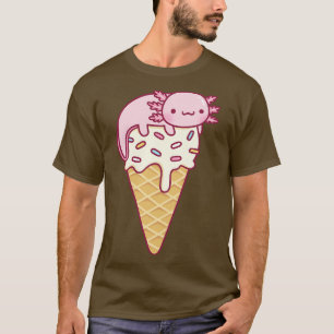 Camiseta Engraçado Axolotl Bonito Em Sorvete De Baunilha