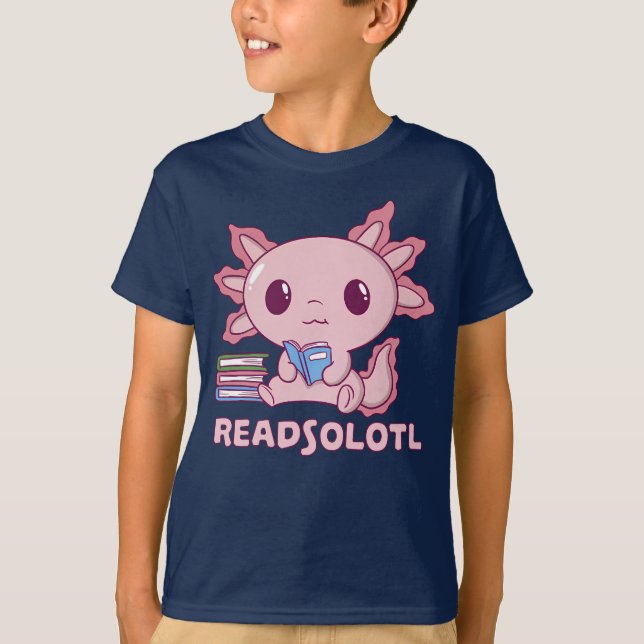 Camiseta Engraçado axolotl lê livros para crianças leitoras (Frente)