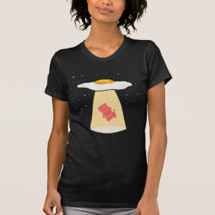 Camiseta Engraçado Bacon Ovo Abduzindo Comida do Café da 