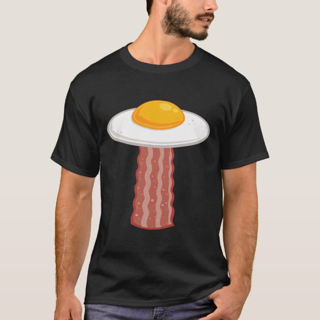 Camiseta Engraçado Bacon Ovo Ovni Comida café da manhã Humo (Frente)