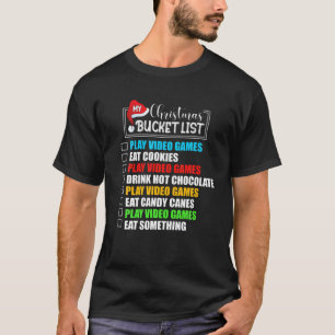 Camiseta Engraçado Balde de Natal Lista de Jogos do Papai N