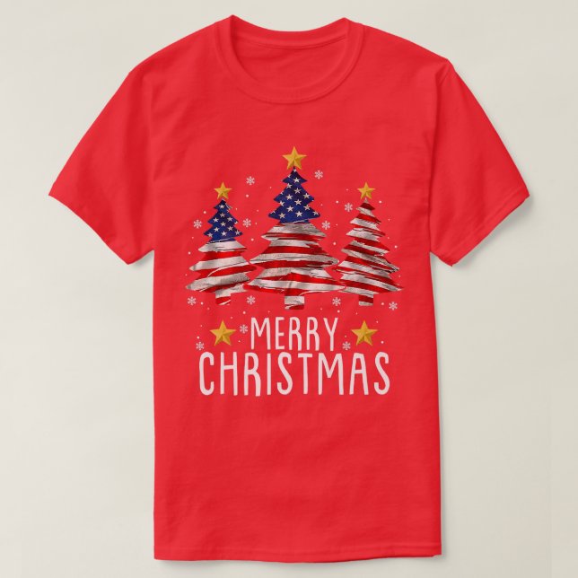 Camiseta Engraçado bandeira dos EUA Xmas Pajama Feliz Árvor (Frente do Design)