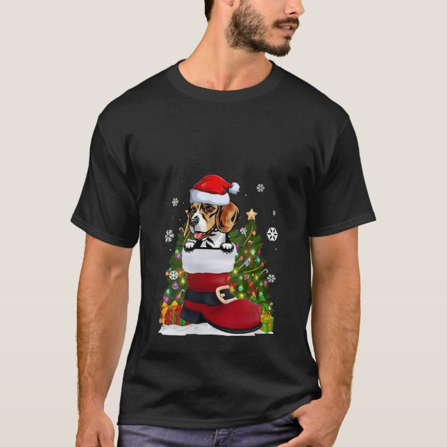 Camiseta Engraçado Beagle no Calçado Natal Feio Natal (Frente)
