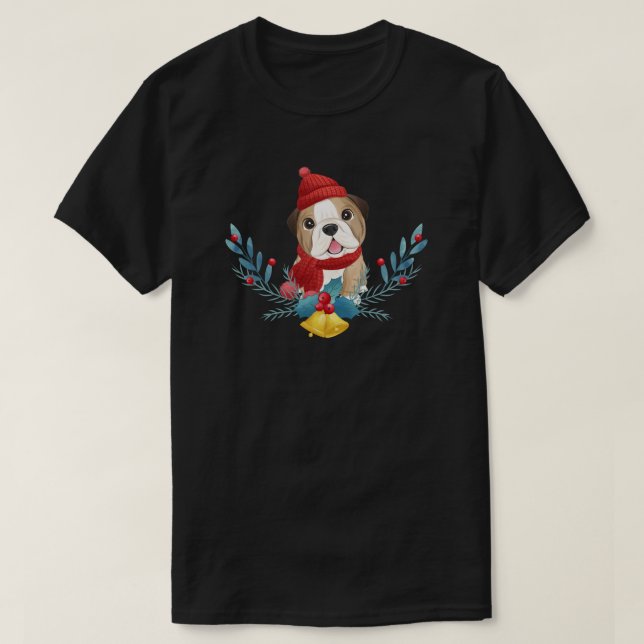 Camiseta Engraçado Bebê Inglês Cachorro Cachorro Papai noel (Frente do Design)