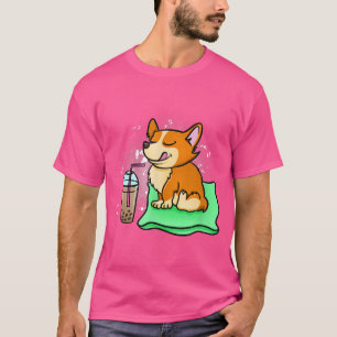 Camiseta Engraçado Bebendo Corgi Boba Tea Bubble Tea Dog Lo