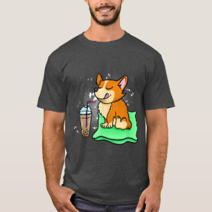 Camiseta Engraçado Bebendo Corgi Boba Tea Bubble Tea Dog Lo