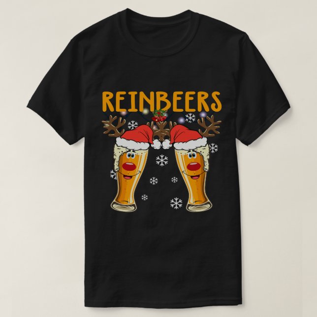 Camiseta Engraçado Bebendo de Natal Beer Reinbeers Reindeer (Frente do Design)