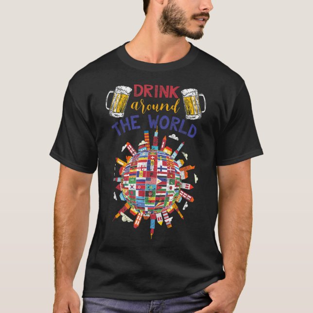 Camiseta Engraçado Beber Pelo Mundo (Frente)