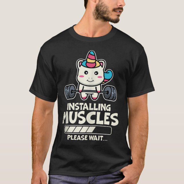 Camiseta Engraçado Belo Unicorn Workout Gym Malhação Welevt (Frente)