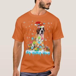 Camiseta Engraçado Bernard Dog Árvore das Luzes de Natal Xm