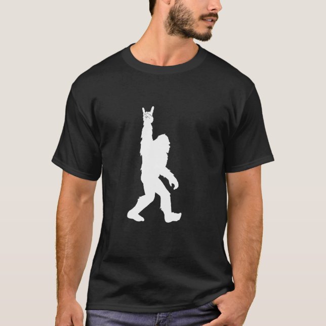 Camiseta Engraçado Bigfoot Rock and Roll Tshirt para Sasqua (Frente)
