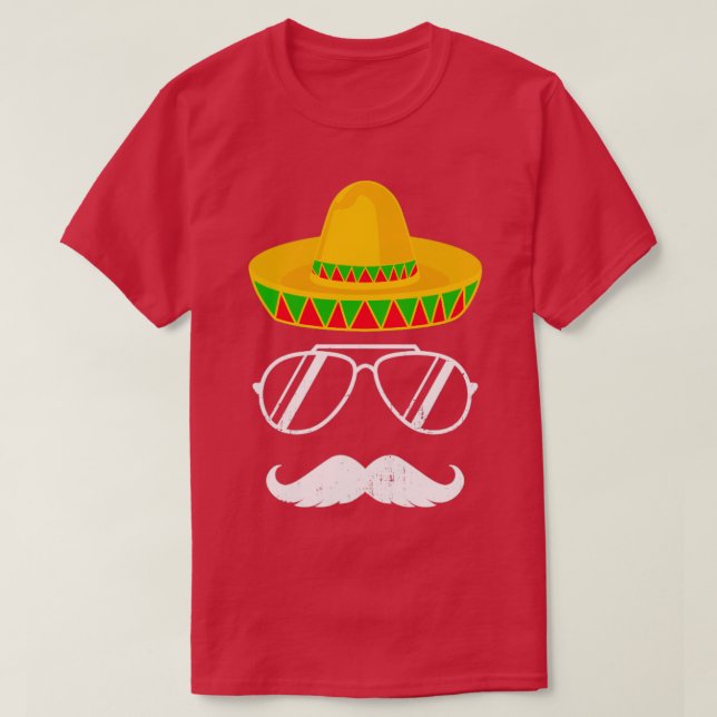 Camiseta Engraçado bigode sombrero mexicano face a Cinco de (Frente do Design)