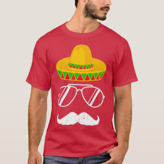 Camiseta Engraçado bigode sombrero mexicano face a Cinco de