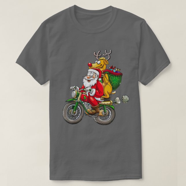 Camiseta Engraçado Bike Santa Claus (Frente do Design)