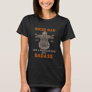 Camiseta Engraçado Biker Pai Badass Skeleton Flames