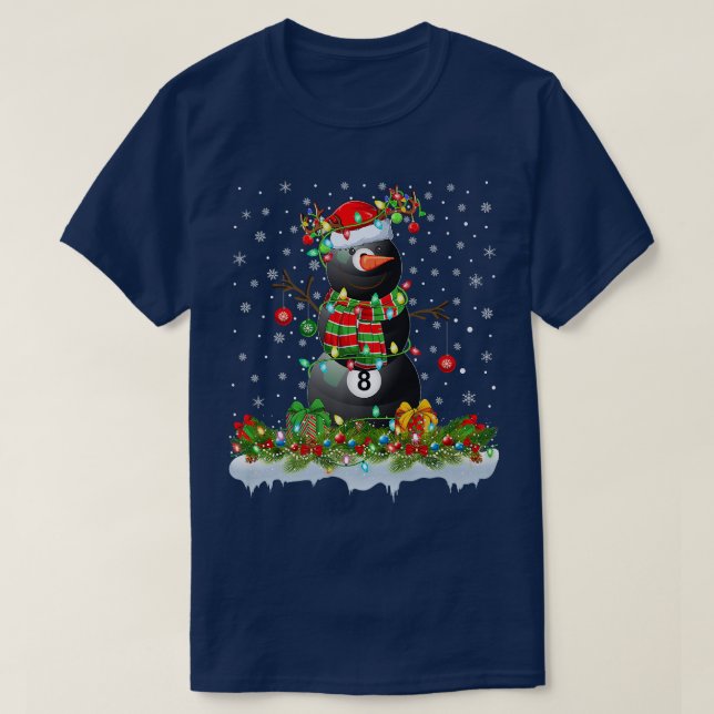 Camiseta Engraçado Billiards Snowman Xmas Luzes Billiard Ch (Frente do Design)