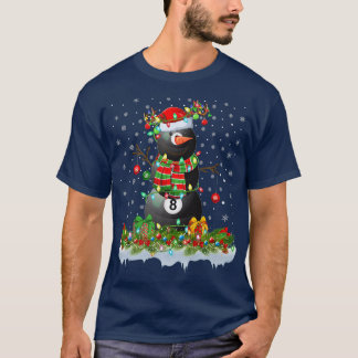 Camiseta Engraçado Billiards Snowman Xmas Luzes Billiard Ch