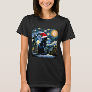 Camiseta Engraçado Black Cat Santa Hat Feliz de Natal Ch