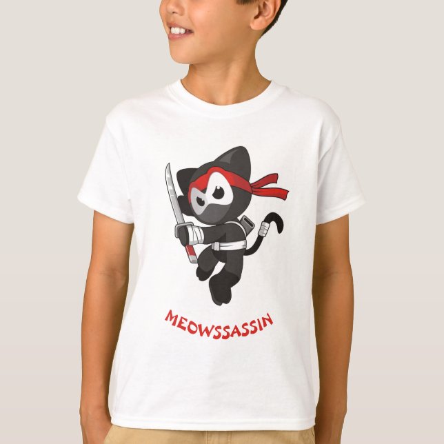 Camiseta Engraçado bonito de Meowssassin do gato de Ninja (Frente)