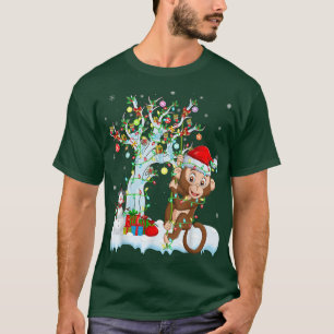 Camiseta Engraçado Bonobo Xmas Tree Lighting Santa Hat Bono