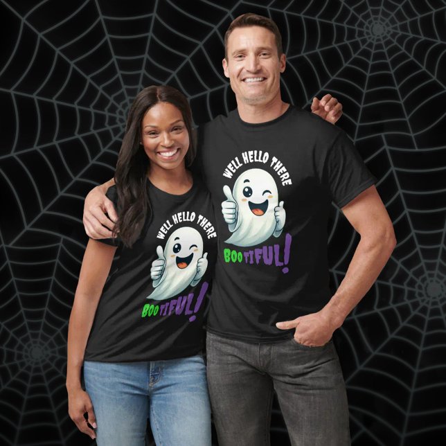 Camiseta Engraçado, Boo Bonito! Fantasma de Winking Fofo (Hey Boo-tiful Cute Ghost T-Shirt Cover Photo)