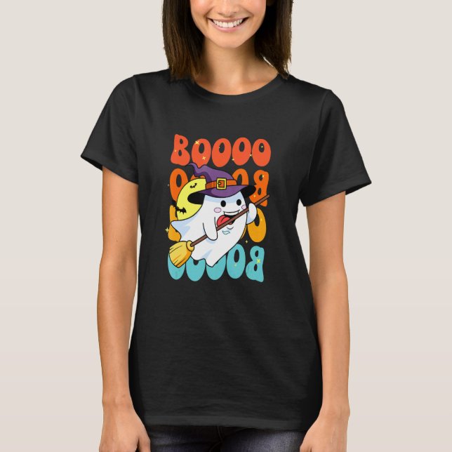 Camiseta Engraçado Boo Com Fantasma E Pumpkins Para O Hallo (Frente)