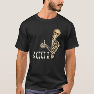 Camiseta Engraçado Boo Escondendo Esqueleto Feliz Figurino