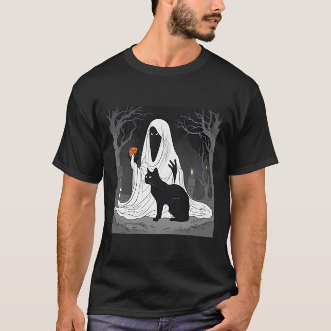 Camiseta Engraçado Boo Ghost Black Halloween Spooky 2024 (Frente)
