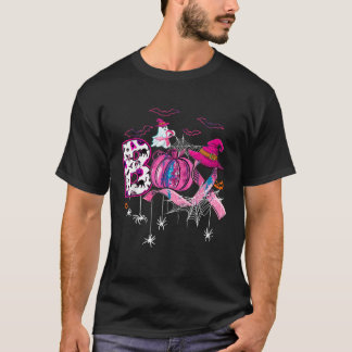 Camiseta Engraçado Boo Pumpkin Witch Pink Friso Cancer
